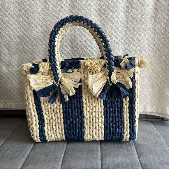 Vince Camuto‎ • Emei Woven Paper Satchel in Charcoal Blue - Picture 7 of 7